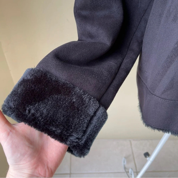 Ralph Lauren Label Black Plush Jacket faux Shearling Fur Coat Button Up size M - Picture 4 of 12